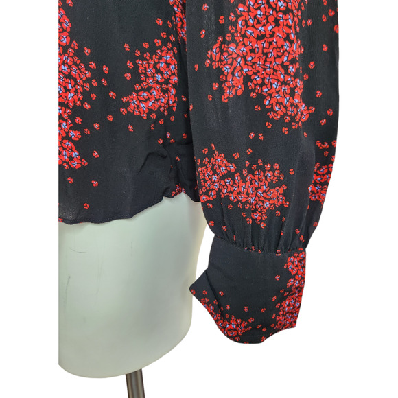 Ba&sh Women's Top Bruce Black Peasant Top Balloon Sleeves Nior Floral Size 2 NWT - Picture 5 of 15